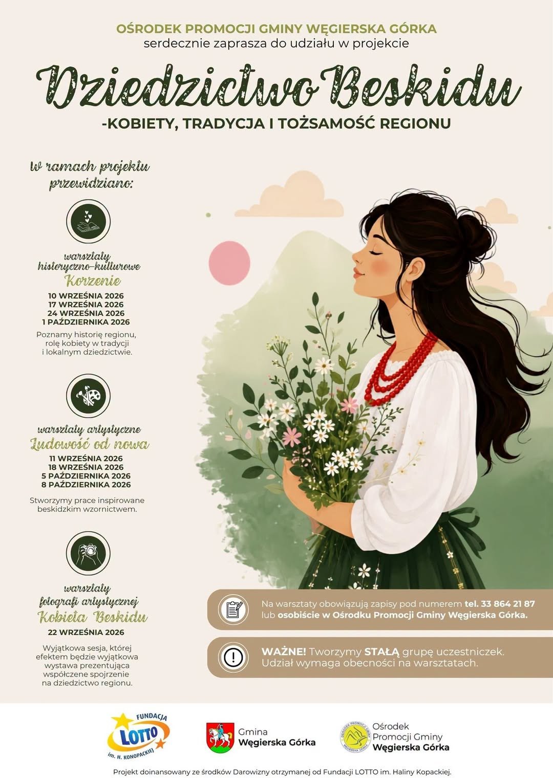 Plakat: Warsztaty historyczno-kulturowe „Korzenie” – Dziedzictwo Beskidu