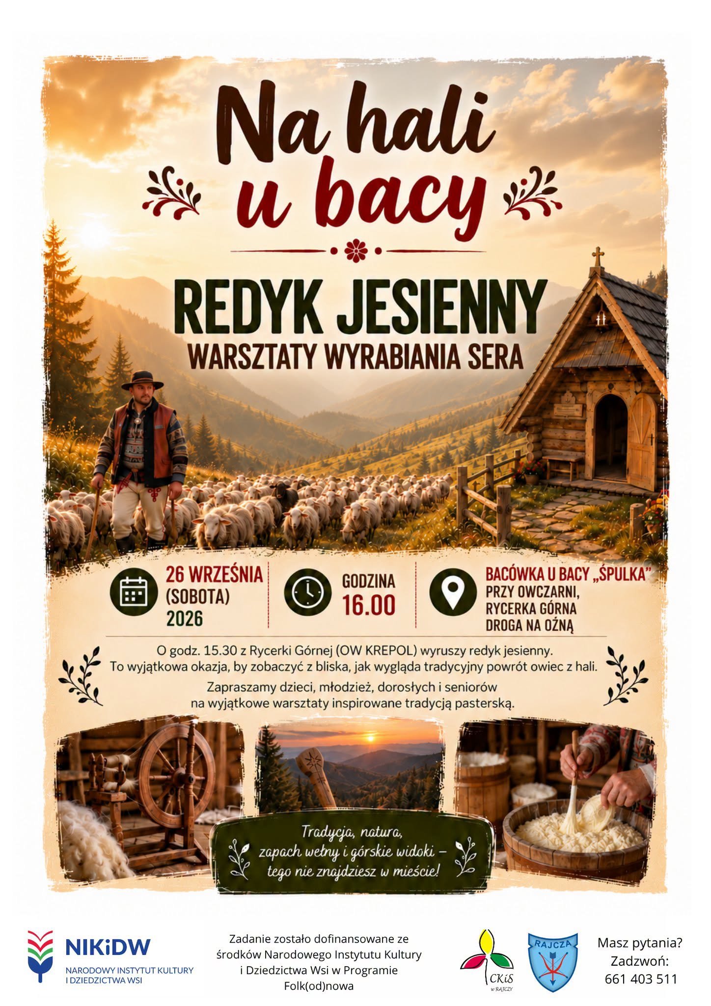 Plakat: Na hali u bacy – Redyk jesienny i warsztaty wyrabiania sera