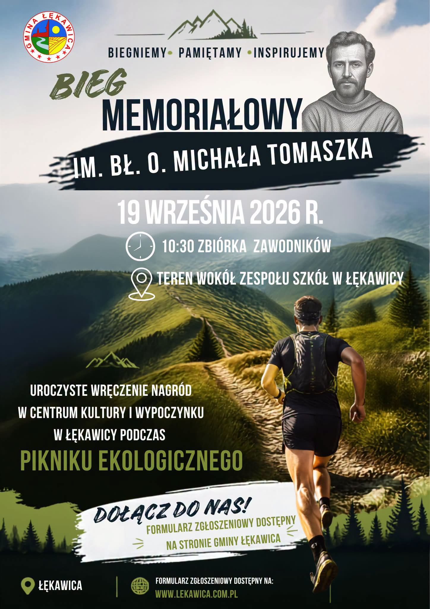 Plakat: Bieg Memoriałowy im. bł. o. Michała Tomaszka