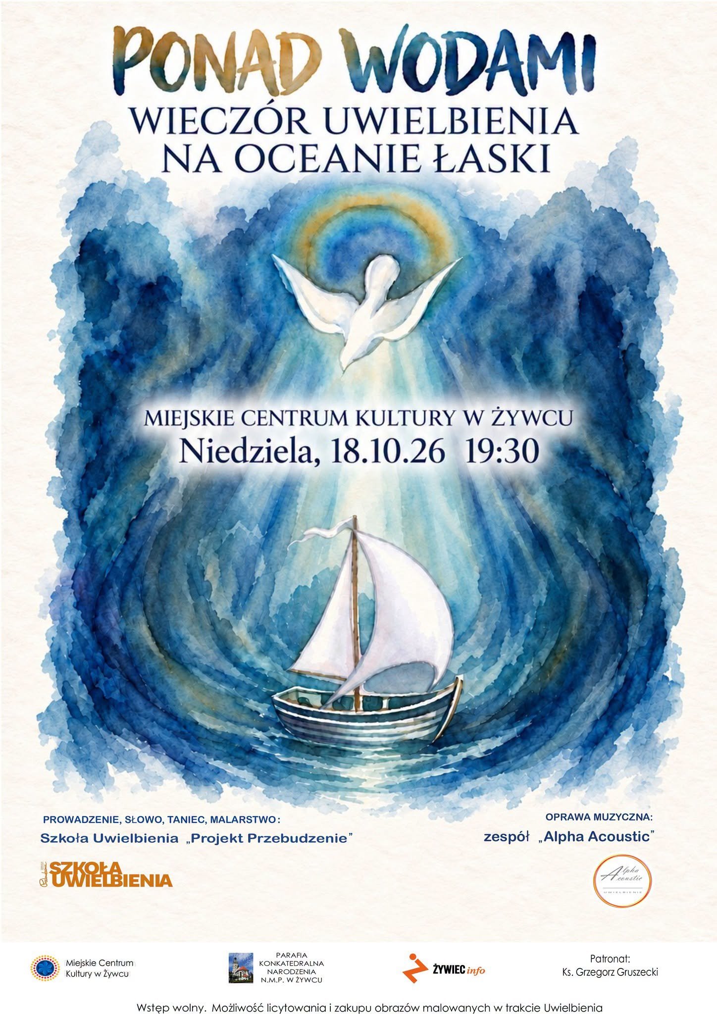 Plakat: Ponad Wodami – Wieczór Uwielbienia na Oceanie Łaski