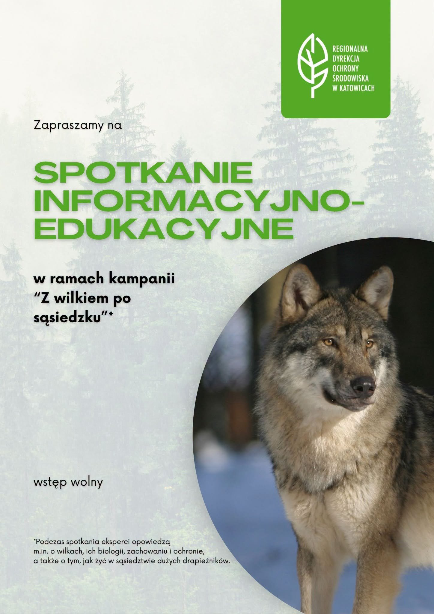 Plakat: Z wilkiem po sąsiedzku – spotkanie edukacyjno-informacyjne w Świnnej