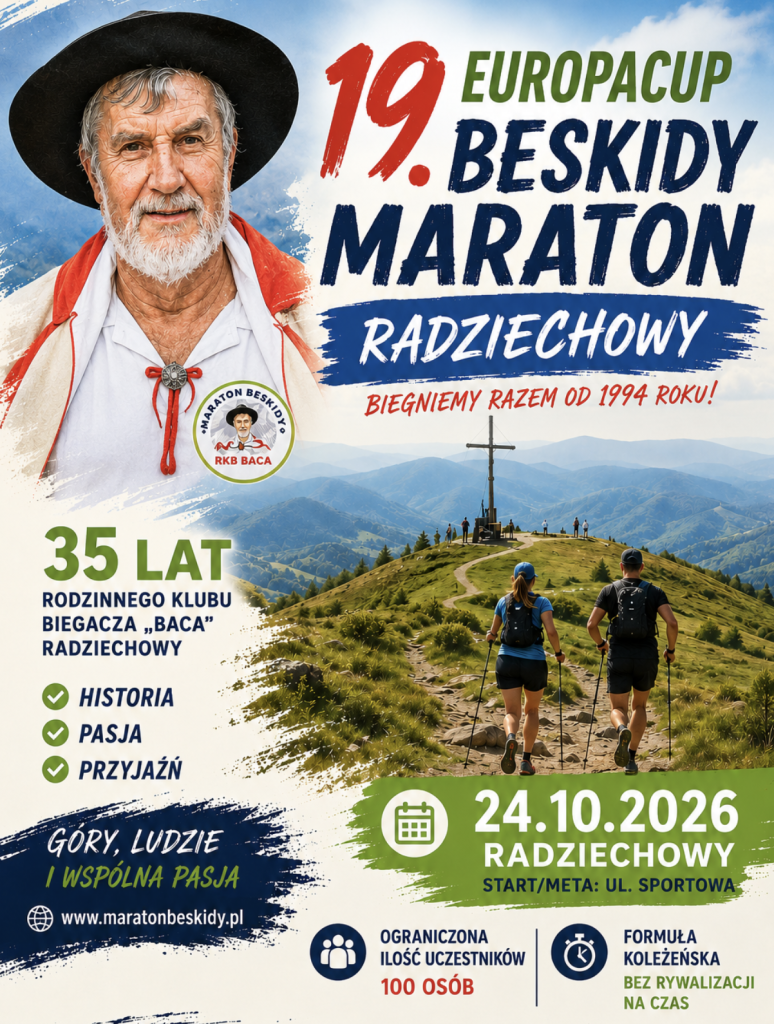 Plakat: 19. Europacup Beskidy Maraton w Radziechowach